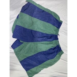 Savile Row Mens Vintage Swim Trunks XL Navy Green Striped Nylon MeshLined Shorts